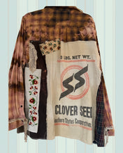 Load image into Gallery viewer, clover seed sack & cat flannel feed bag duster shirt jacket #1