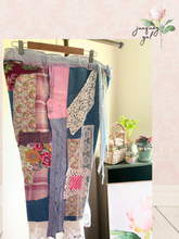 Load image into Gallery viewer, drawstring waist vintage patchwork lightweight denim capri jeans Curvy Plus Upcycled 3X