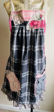 Load image into Gallery viewer, Les Fleurs French Script Black & Pink Floral Vintage Barkcloth Apron - Smock
