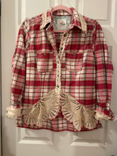 Load image into Gallery viewer, Pretty in Pink Vintage Feedsack Christmas Tree Flannel Shirt