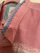 Load image into Gallery viewer, Pink Kitty Oxford cloth Upcycled Menswear Blouse Shirt
