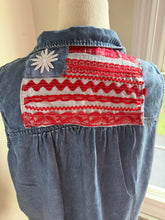 Load image into Gallery viewer, Lightweight dark sleeveless American flag tie front button down fits to XL