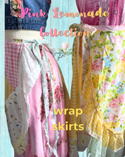 Load image into Gallery viewer, Sunshine, pink & green skirt bright summer with bright vintage sheets textiles asymmetric hemline fits to XS to small