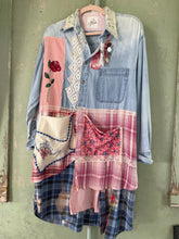 Load image into Gallery viewer, Hearts & Roses Needlepoint Denim Duster Shirt