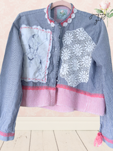Load image into Gallery viewer, Preppy pink & blue candy stripe Pinstripe upcycled Blouse Size Small