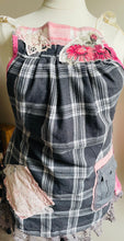 Load image into Gallery viewer, Les Fleurs French Script Black & Pink Floral Vintage Barkcloth Apron - Smock