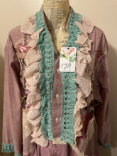 Load image into Gallery viewer, frankly fancy fringe 1940's barkcloth oxford cloth upcycled duster shirt