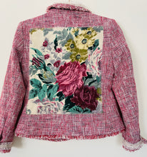 Load image into Gallery viewer, Upcycled Vintage Rose Bouquet & Pink Quilt Square Bouclé Tweed Jacket Size 2