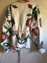 Load image into Gallery viewer, Hand Stitched Hearts & Floral Applique Short Wrap Quilt Jacket - Fits Oversized Plus to 5X