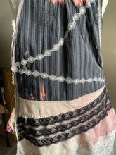 Load image into Gallery viewer, Distressed Charcoal & Black Lace Shabby Chic Upcycle Apron - Smock