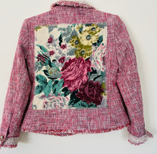 Load image into Gallery viewer, Upcycled Vintage Rose Bouquet & Pink Quilt Square Bouclé Tweed Jacket Size 2
