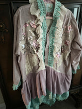 Load image into Gallery viewer, frankly fancy fringe 1940's barkcloth oxford cloth upcycled duster shirt