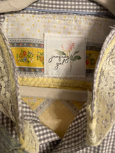 Load image into Gallery viewer, Calico Yellow Kitty Gray Check Vintage Handkerchief Hankie Upcycled Menswear Blouse Sleeveless Vest