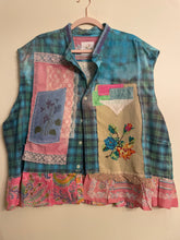 Load image into Gallery viewer, Bright Aqua Upcycled Menswear Vest Blouse Shirt