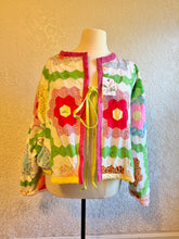 Load image into Gallery viewer, Bright & Cheery Grandmother's Flower Garden Hexagon Quilt Jacket - Fits Oversized Plus to 5X
