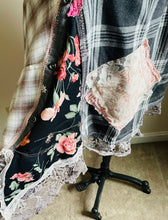 Load image into Gallery viewer, Les Fleurs French Script Black &amp; Pink Floral Vintage Barkcloth Apron - Smock
