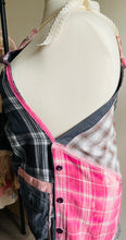 Load image into Gallery viewer, Les Fleurs French Script Black &amp; Pink Floral Vintage Barkcloth Apron - Smock
