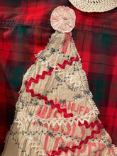 Load image into Gallery viewer, Vintage Feedsack Christmas Tree &amp; Chunky Ivory Fringe Flannel Shirt #1
