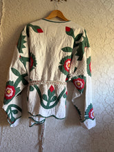 Load image into Gallery viewer, Hand Stitched Hearts &amp; Floral Applique Short Wrap Quilt Jacket - Fits Oversized Plus to 5X
