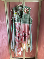 picnic green plaid & vintage floral crochet lace - duster | oversized shirt Fits Up to XL - 1X