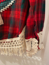 Load image into Gallery viewer, Vintage Feedsack Christmas Tree &amp; Chunky Ivory Fringe Flannel Shirt #1
