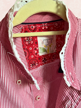Load image into Gallery viewer, Red &amp; White Pinstripe Oxford Cloth Men's Upcycle American Flag Shirt 4th of July - Fits to plus

