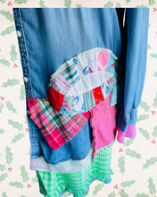 Load image into Gallery viewer, Pink &amp; Green Plaids Denim Duster with Christmas Santa Holiday Shirt
