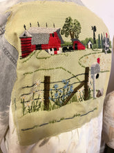 Load image into Gallery viewer, Bucolic Barn Scene Needlepoint Distressed - Shacket Jacket Shirt
