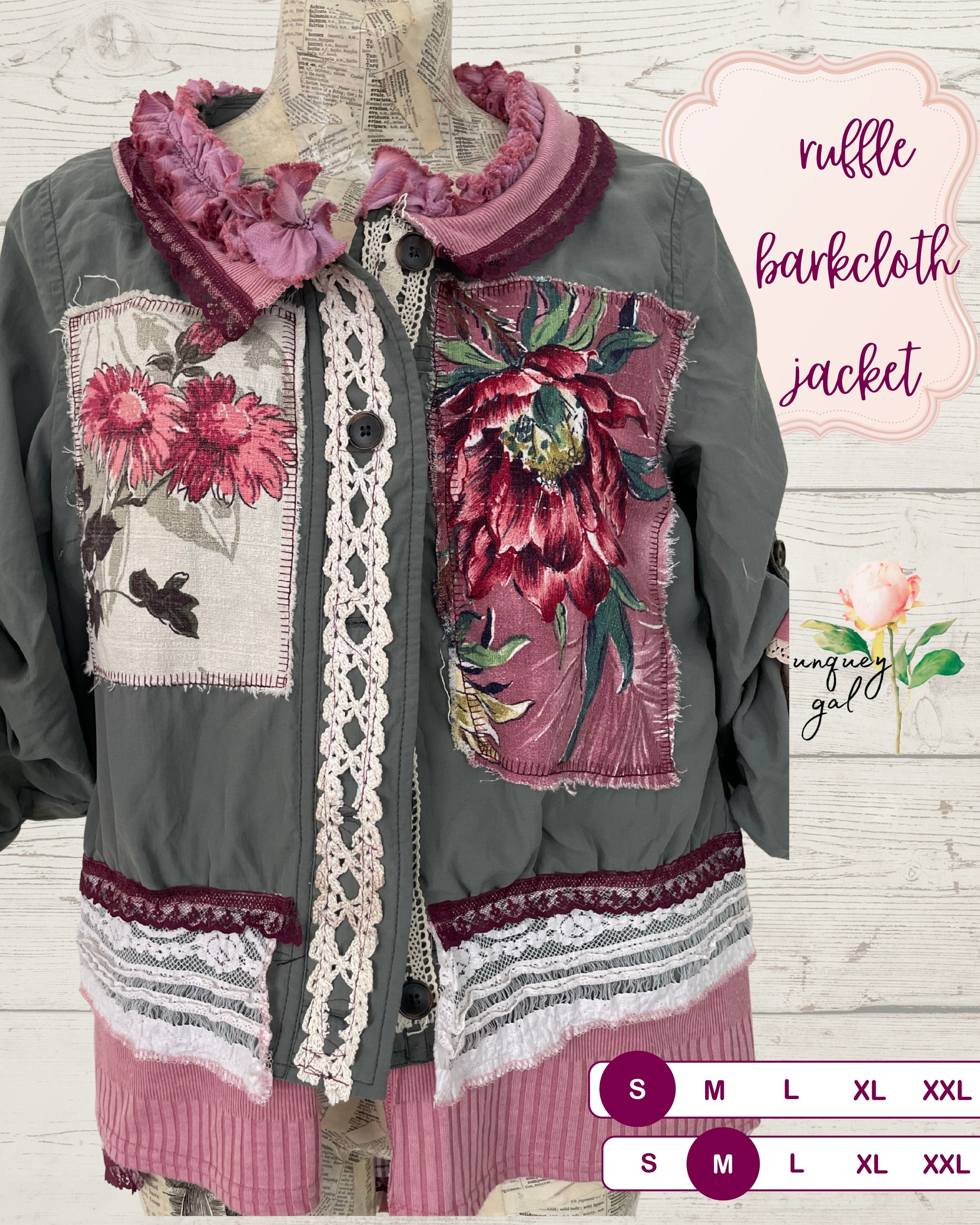 hand dyed raspberry ruffles & barkcloth jacket – Junquey Gal