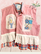 Load image into Gallery viewer, Pink Kitty Oxford cloth Upcycled Menswear Blouse Shirt
