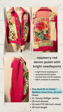 Load image into Gallery viewer, Bright Raspberry Needlepoint Denim Jacket
