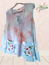 Load image into Gallery viewer, hand dyed tunic shirt vintage floral tablecloth 1950's linens oversized freesize cover-up plus sleeveless
