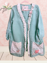 Load image into Gallery viewer, Pale Aqua Seafoam Green Linen Kitten Orange Tablecloth Upcycled Blouse Shirt Oversized
