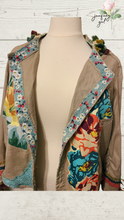 Load image into Gallery viewer, Khaki Upcycled Bobo Fringe Colorful Patchwork Jacket Lane Bryant PLUS CURVY
