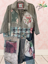 Load image into Gallery viewer, 1930s Historic Patchwork Feed Sack Signed Quilt Square Menswear Duster Oversized
