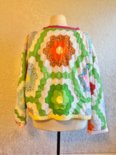 Load image into Gallery viewer, Bright &amp; Cheery Grandmother's Flower Garden Hexagon Quilt Jacket - Fits Oversized Plus to 5X
