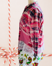 Load image into Gallery viewer, Kitschy Mushrooms and Santa Holiday Christmas Flannel Duster Shirt
