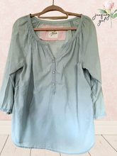 Load image into Gallery viewer, soft &amp; cool lightweight denim shirt &amp; vintage quilt square
