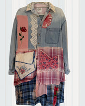 Load image into Gallery viewer, Hearts &amp; Roses Needlepoint Denim Duster Shirt
