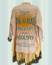 Load image into Gallery viewer, farm girl yellow ticking stripe poultry feed sack oversized duster
