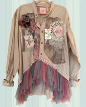Load image into Gallery viewer, pink rose needlepoint khaki jacket duster
