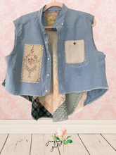 Load image into Gallery viewer, Red Rose Feed Sack Denim Sleeveless Vest
