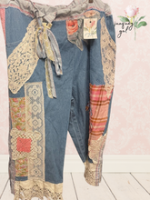Load image into Gallery viewer, drawstring waist vintage patchwork lightweight denim capri jeans Curvy Plus Upcycled 3X
