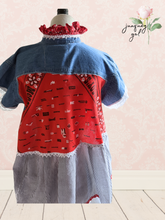 Load image into Gallery viewer, McCoy Truck Stop Bandana Upcycle Denim Shirt 4th of July - Size Small
