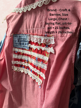 Load image into Gallery viewer, Red Check Cotton Upcycle 4th of July Patriotic - Size Large
