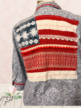 Load image into Gallery viewer, Paisley Vintage Tablecloth Flag Upcycle Shirt 4th of July - Fits to Plus
