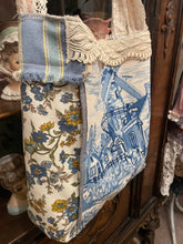 Load image into Gallery viewer, Delft Blue Holland Vintage Needlepoint Tote Flea Market Book Bag
