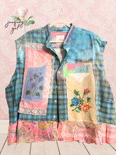 Load image into Gallery viewer, Bright Aqua Upcycled Menswear Vest  Blouse Shirt
