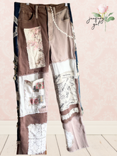 Load image into Gallery viewer, cocoa neutrals patchwork denim jeans Small to Medium
