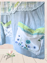 Load image into Gallery viewer, aqua &amp; chartreuse vintage tablecloth &amp; chunky crochet duster coverup Lagenlook free-size oversize
